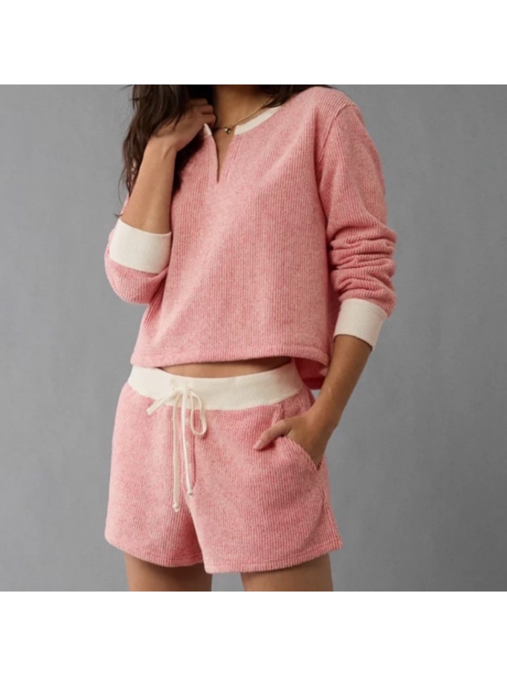 American Eagle Outfitters Dusty Rose Lounge Set with Cream Trim